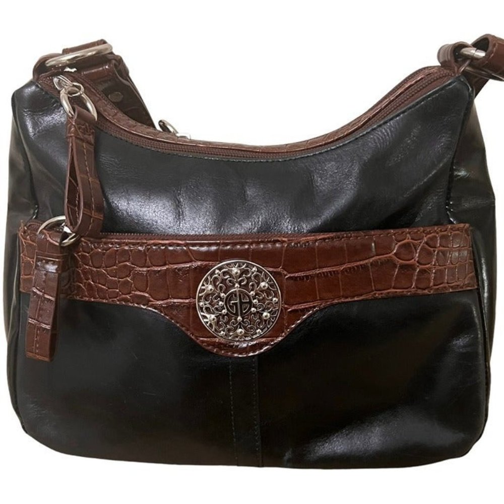 Handbag Purse genuine leather Giani Bernini Black/Brown Croc Trim